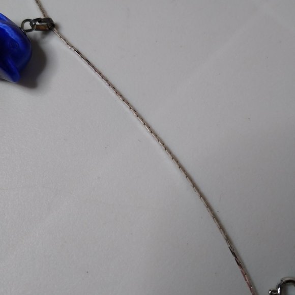 Glass Blue Dolphin Pendant Necklace 15.5 Inches - Picture 6 of 16